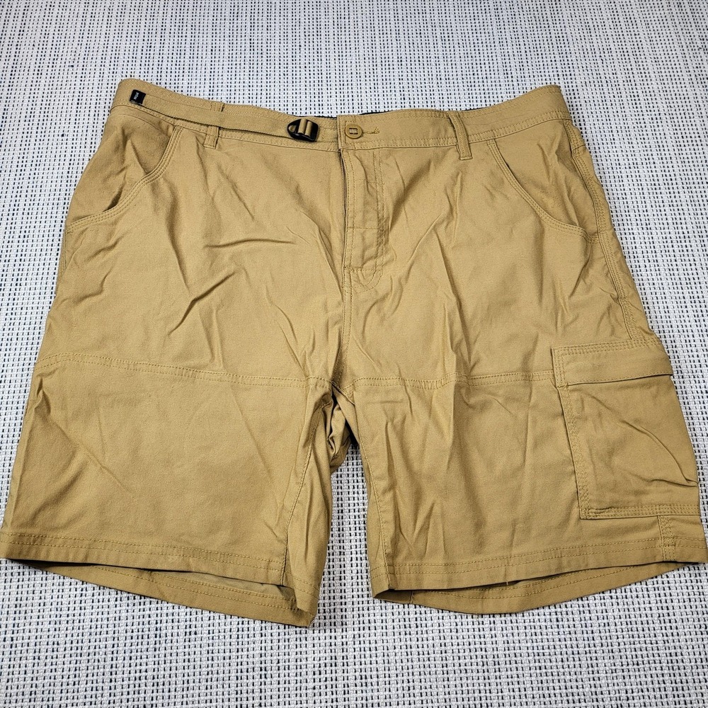 PrAna Shorts Mens 38 Beige Cargo Canvas Adjustable Waist 8 Inseam Casual Summer